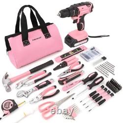 171Pcs Home Tool Kit with Drill, Pink Drill Set for Pink Drill & Tool Set