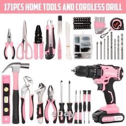 171Pcs Home Tool Kit with Drill, Pink Drill Set for Pink Drill & Tool Set