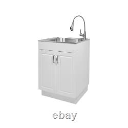 All-in-One Stainless Steel Laundry Utility Sink and Cabinet Modern Faucet