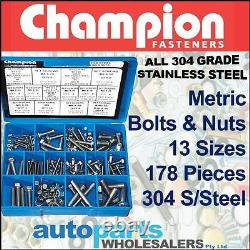 CHAMPION KIT METRIC BOLTS & NUTS ALL 304 STAINLESS STEEL (140 Pieces)