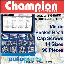 CHAMPION KIT METRIC SOCKET HEAD CAP SCREWS ALL 316 STAINLESS STEEL (90 Pieces)