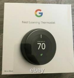 Full Kit SEALED! Google Nest 3rd Gen Learning Thermostat Mirror Black T3018US