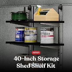 Keter 40 Inch All Weather Steel Utility Storage Shed Shelf Kit, 2 Pack, Black