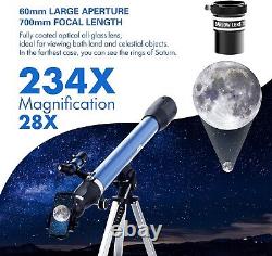 NEW? 234X 60MMx700MM STAINLESS STEEL ADJUSTABLE Telescope ALL-IN-1 KIT TRIPOD