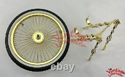 VINTAGE LOWRIDER 20 CAGE FLAT TWISTED ALL GOLD CONTINENTAL KIT With 72 SPOKE RIM