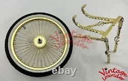 VINTAGE LOWRIDER 20 CAGE SQUARE TWISTED ALL GOLD CONTINENTAL KIT With72 SPOKE RIM
