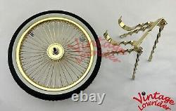 VINTAGE LOWRIDER 20 FLAT TWISTED ALL GOLD CONTINENTAL KIT With 72 SPOKE GOLD RIM